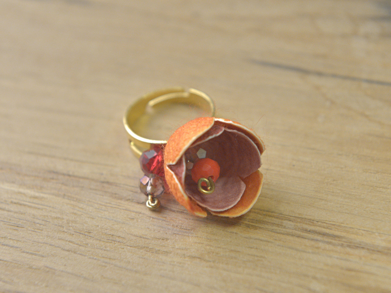 Ring with silk flower (οrange)