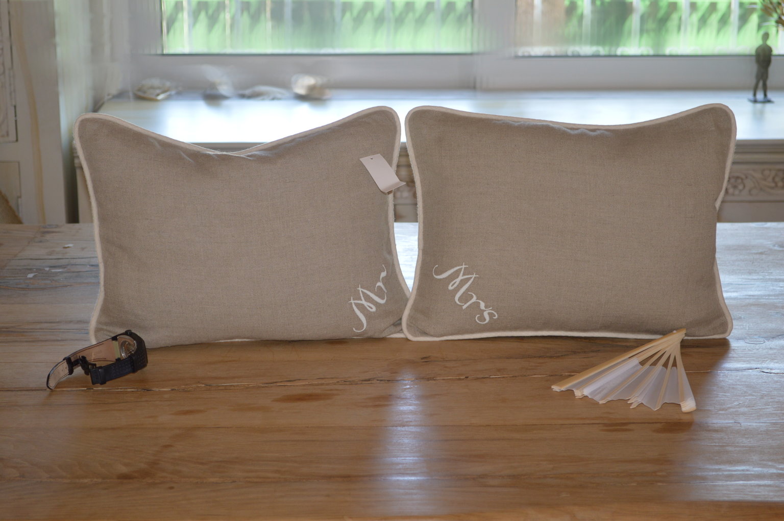 "Mr" and "Mrs" decorative pillows