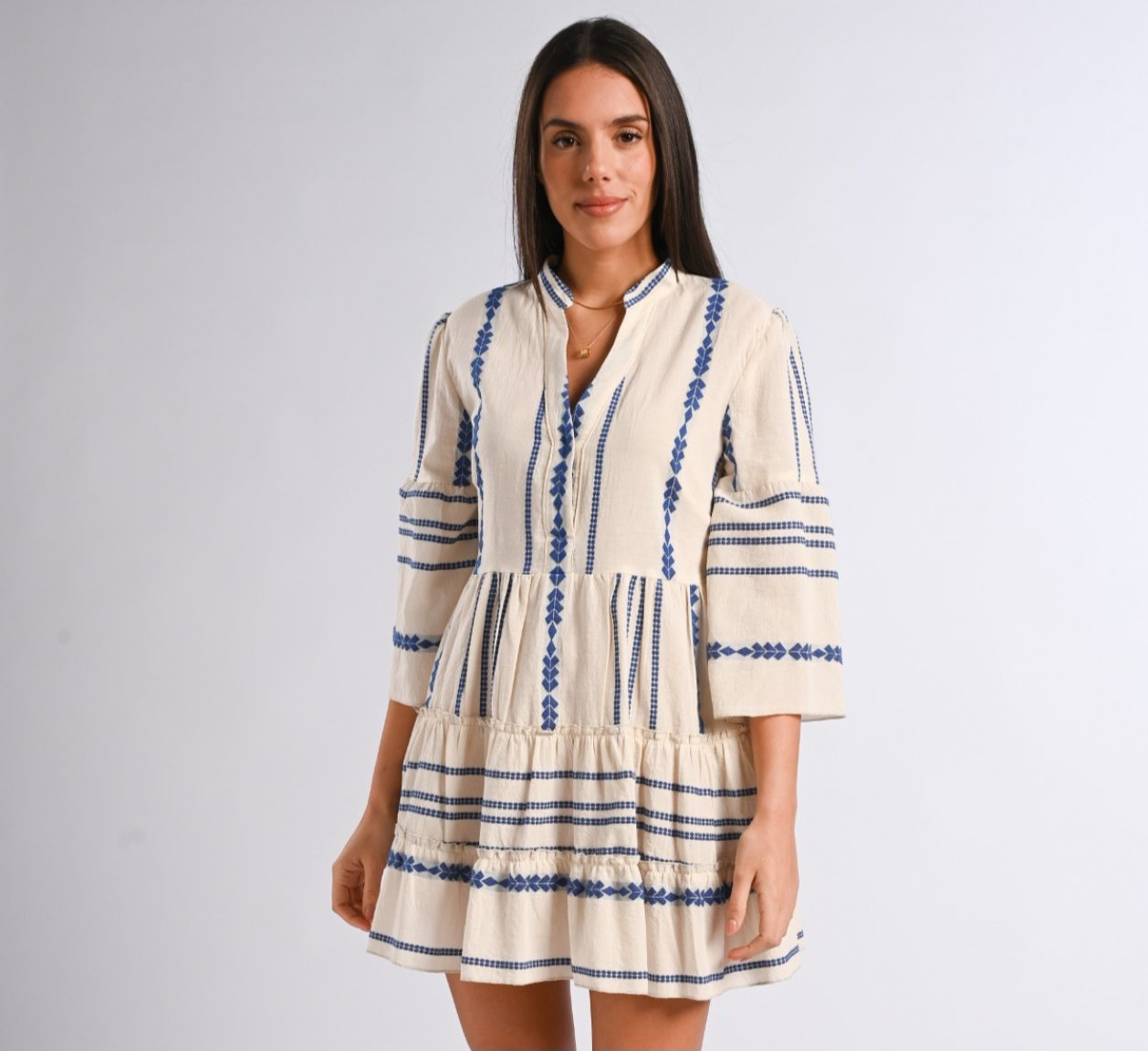 Blue & ecru caftan with Greek pattern