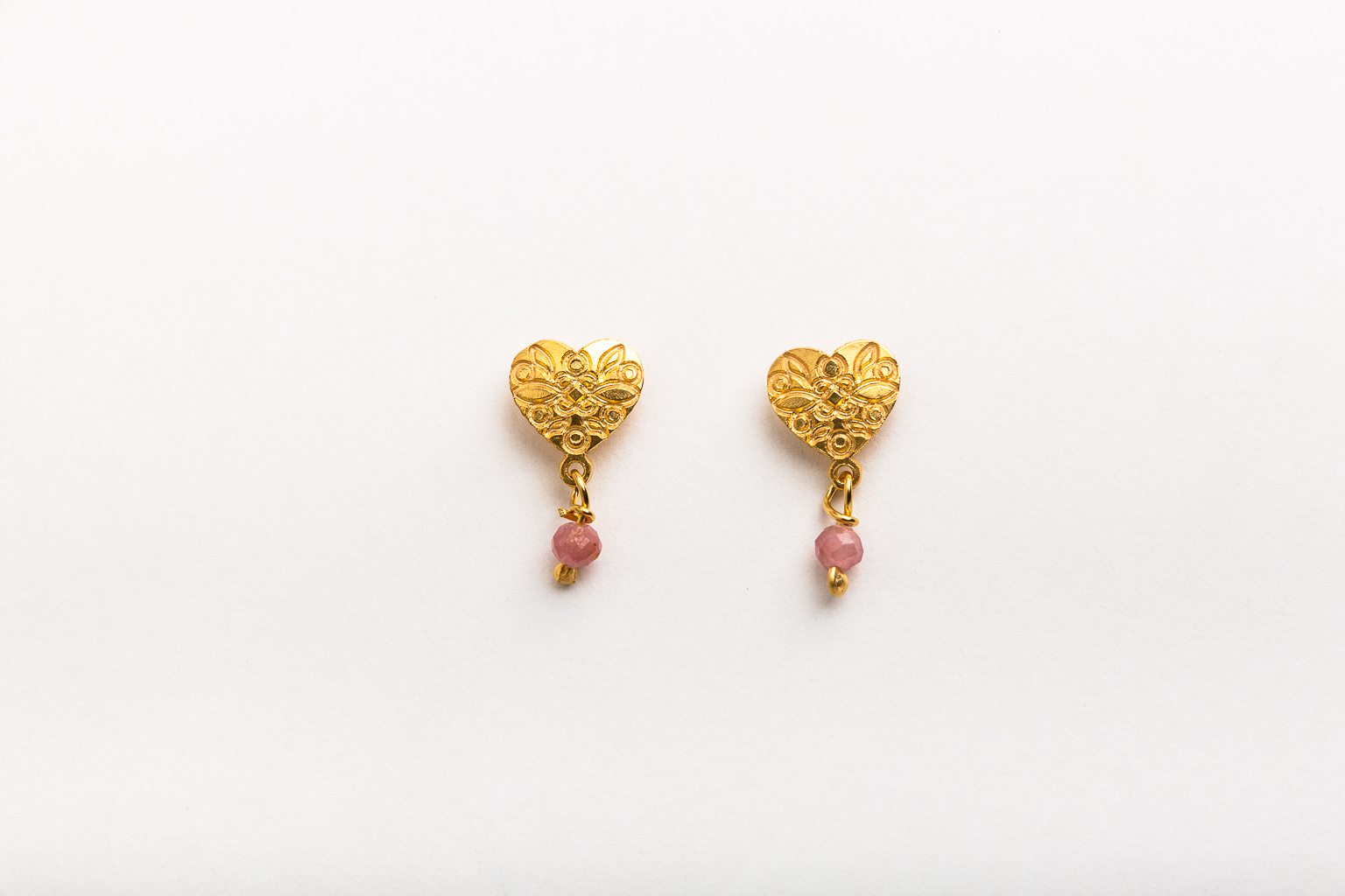 Gold-plated earrings "Hearts" with tourmalines