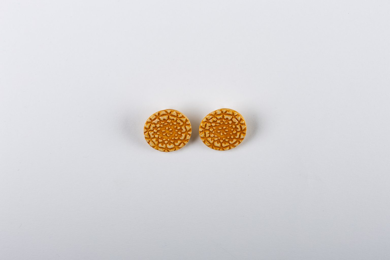 Handmade yellow round ceramic earrings   