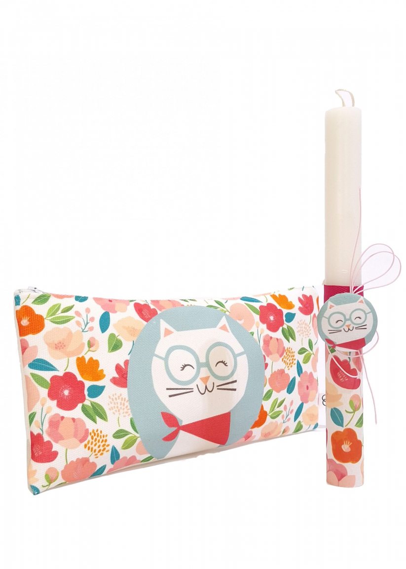 Handmade Easter candle with pencil case "Cat"