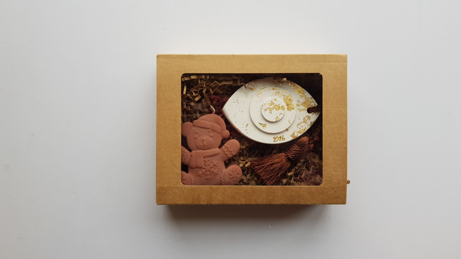 Gift box with bear candle & evil eye charm