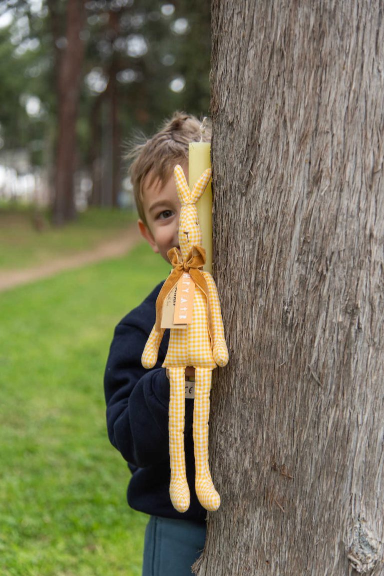 Handmade candle with yellow rabbit