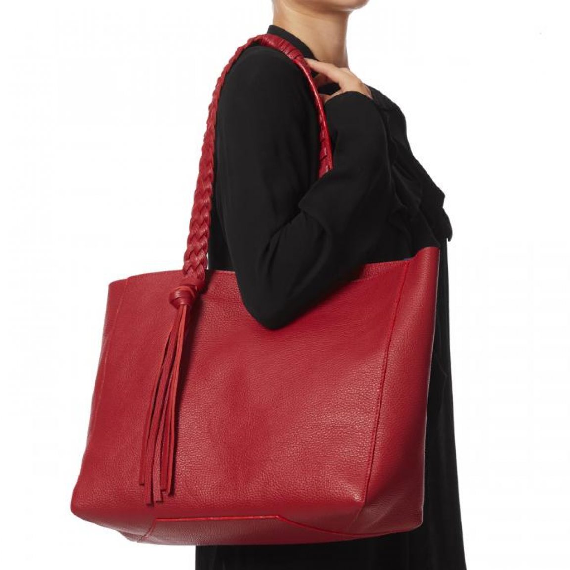 Large red leather tote bag