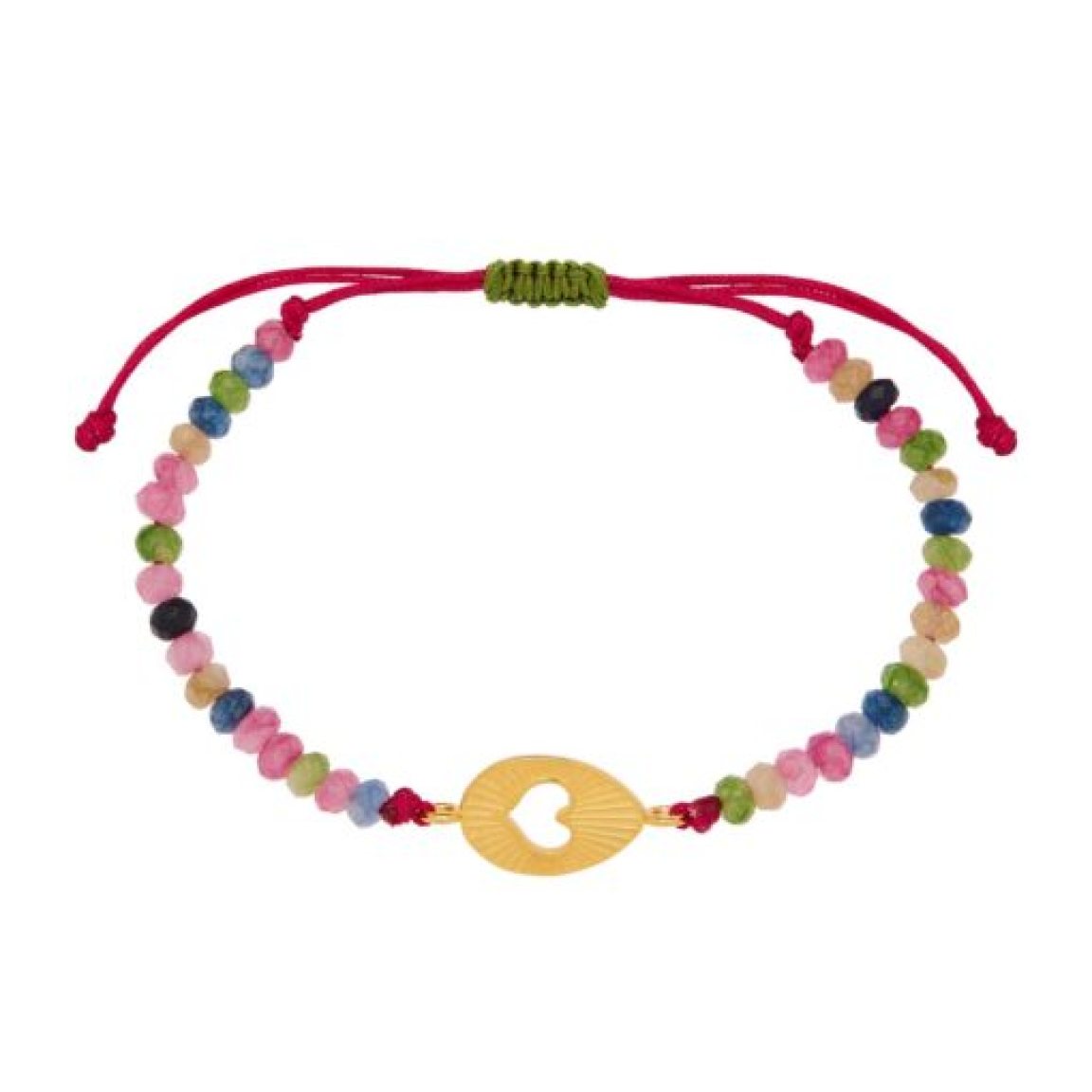 Bracelet with gold-plated egg/heart and colorful beads