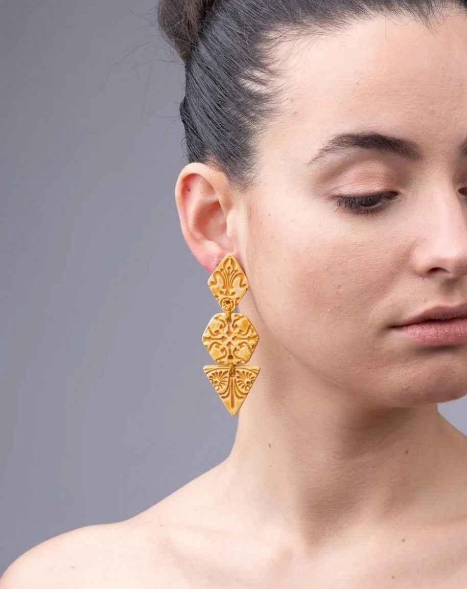 Handmade yellow ceramic earrings 