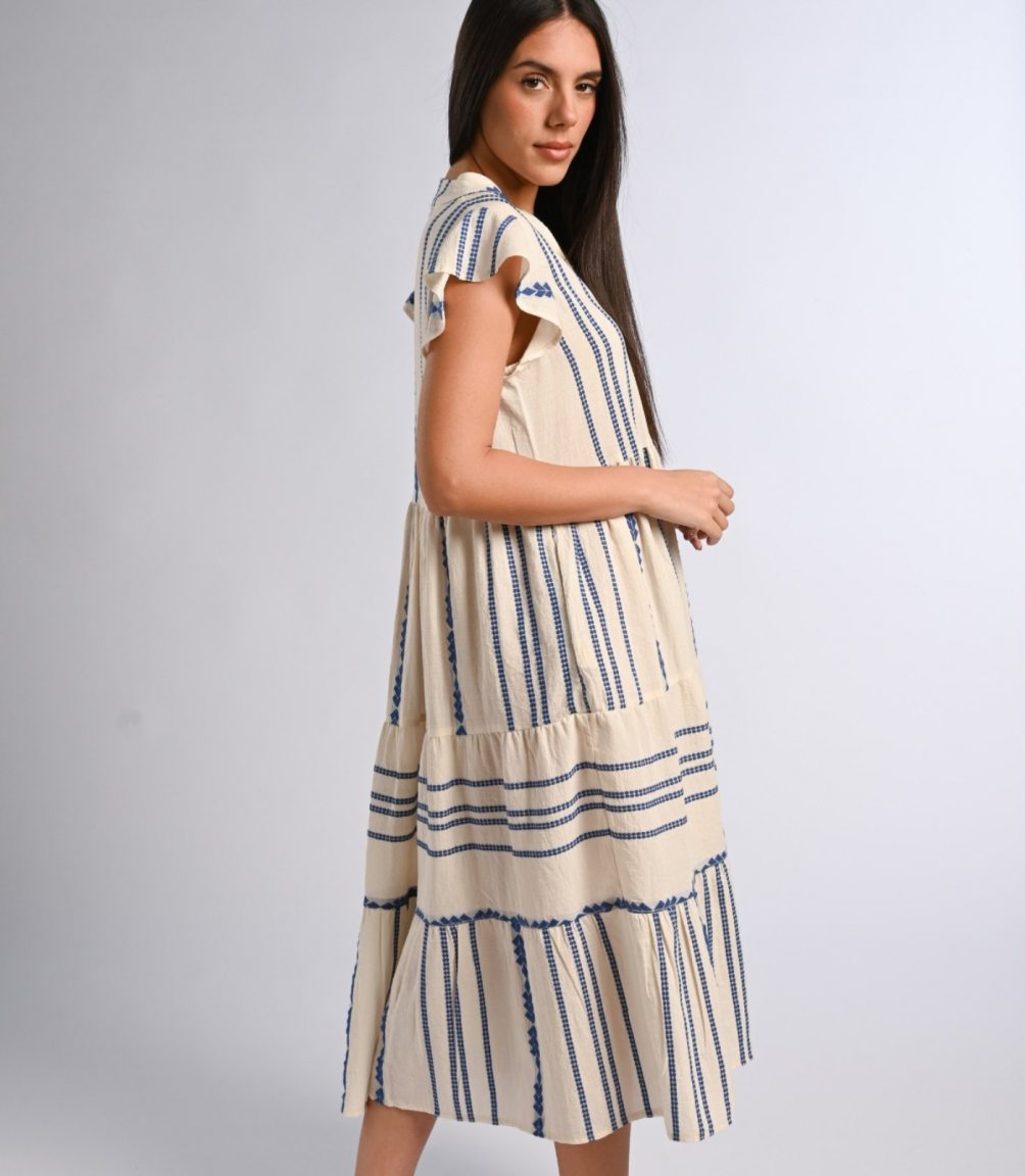 Midi caftan with blue Greek pattern