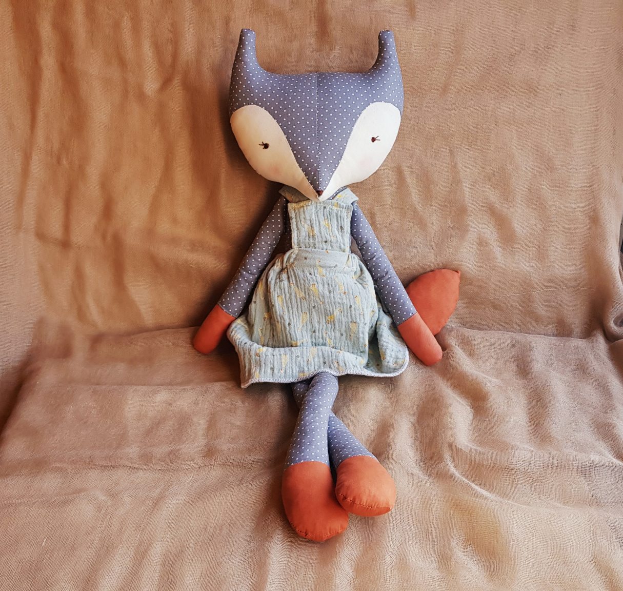 Handmade fox with light blue dress