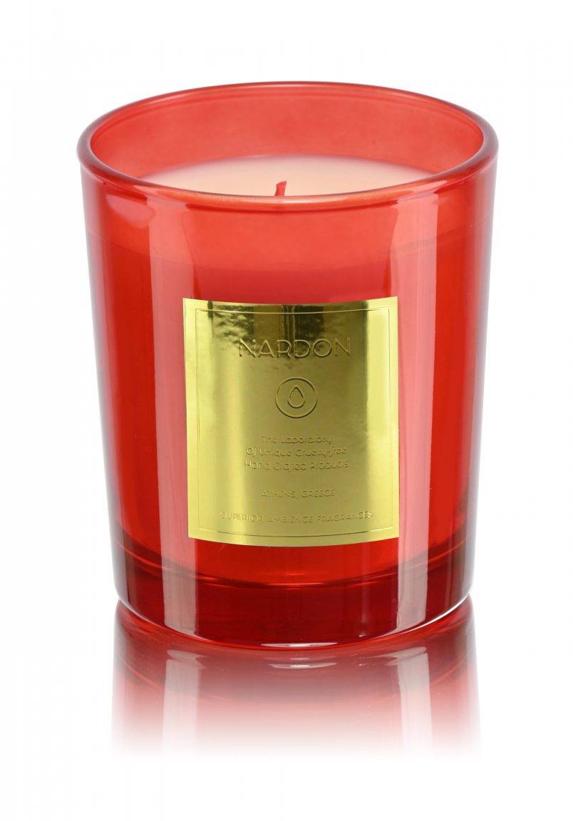 Bougie rouge moyenne parfumée fleurs des champs