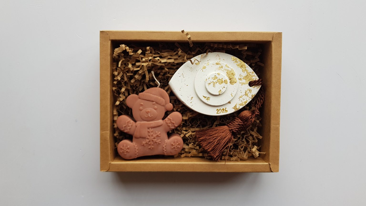 Gift box with bear candle & evil eye charm