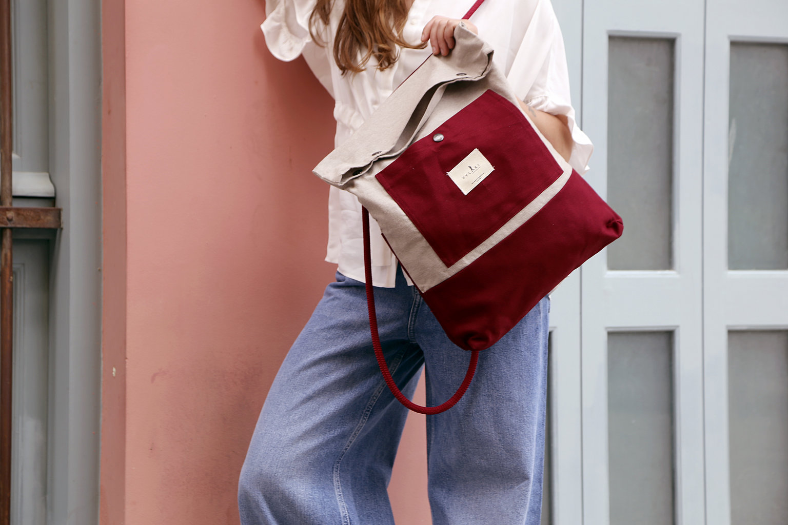 Burgundy & ecru backpack