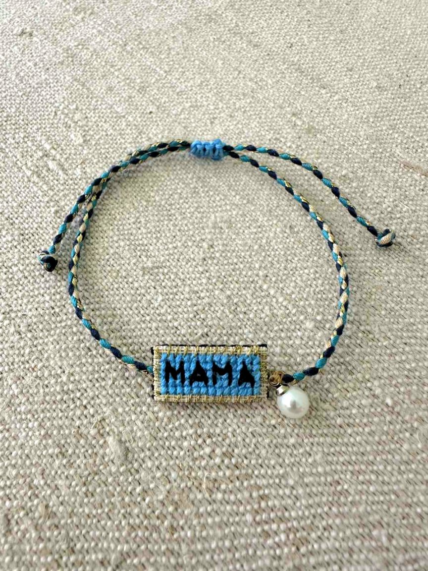 Embroidered blue bracelet “MAMA”