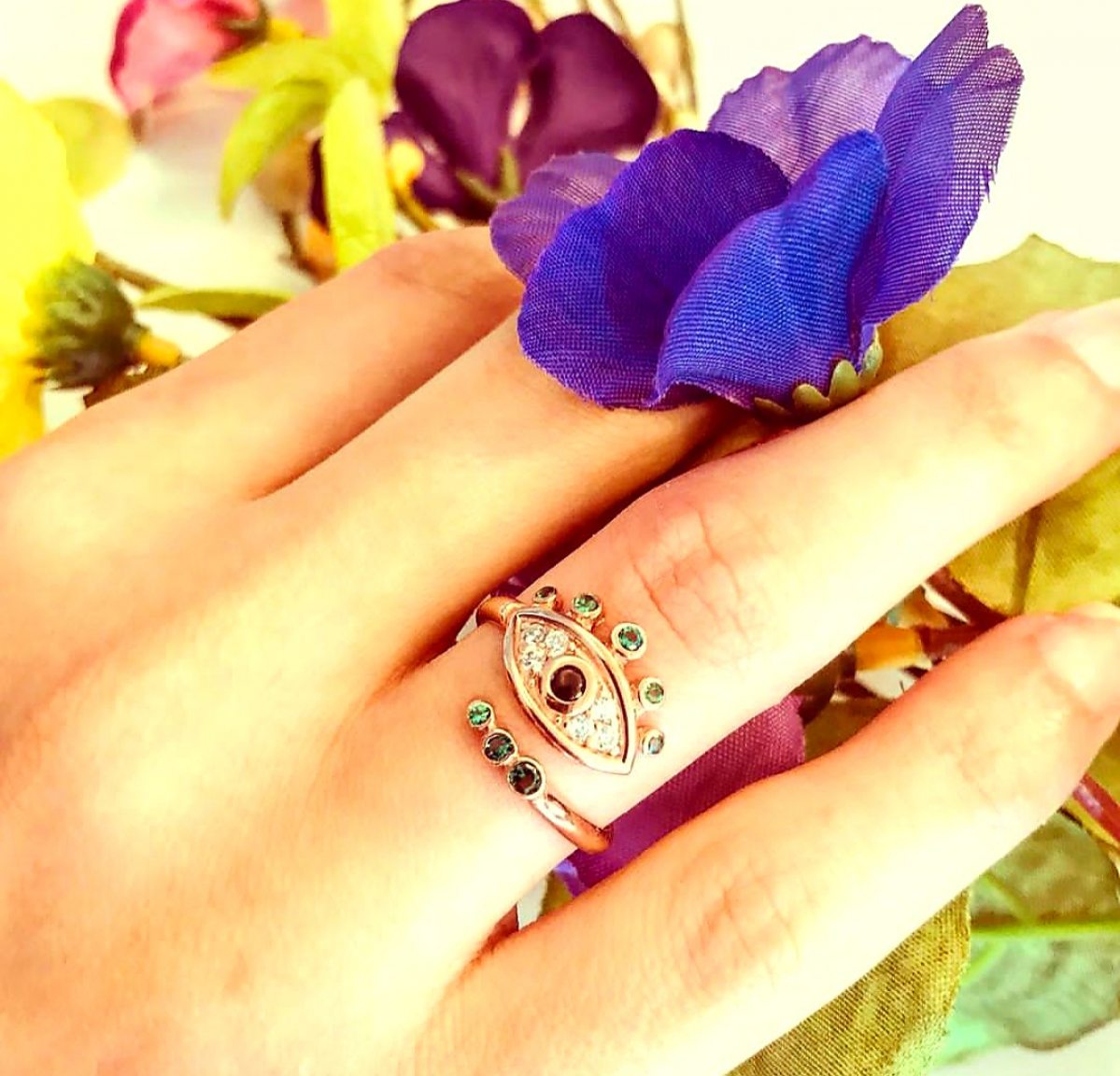 Bague œil or plaqué rose