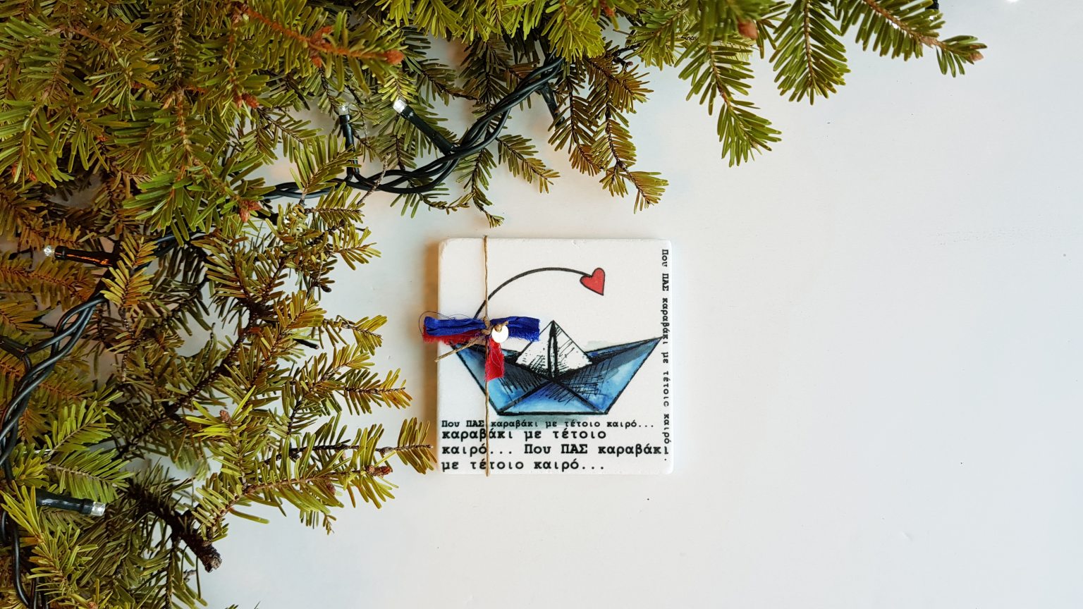 Marble lucky charm/coaster "Boat"