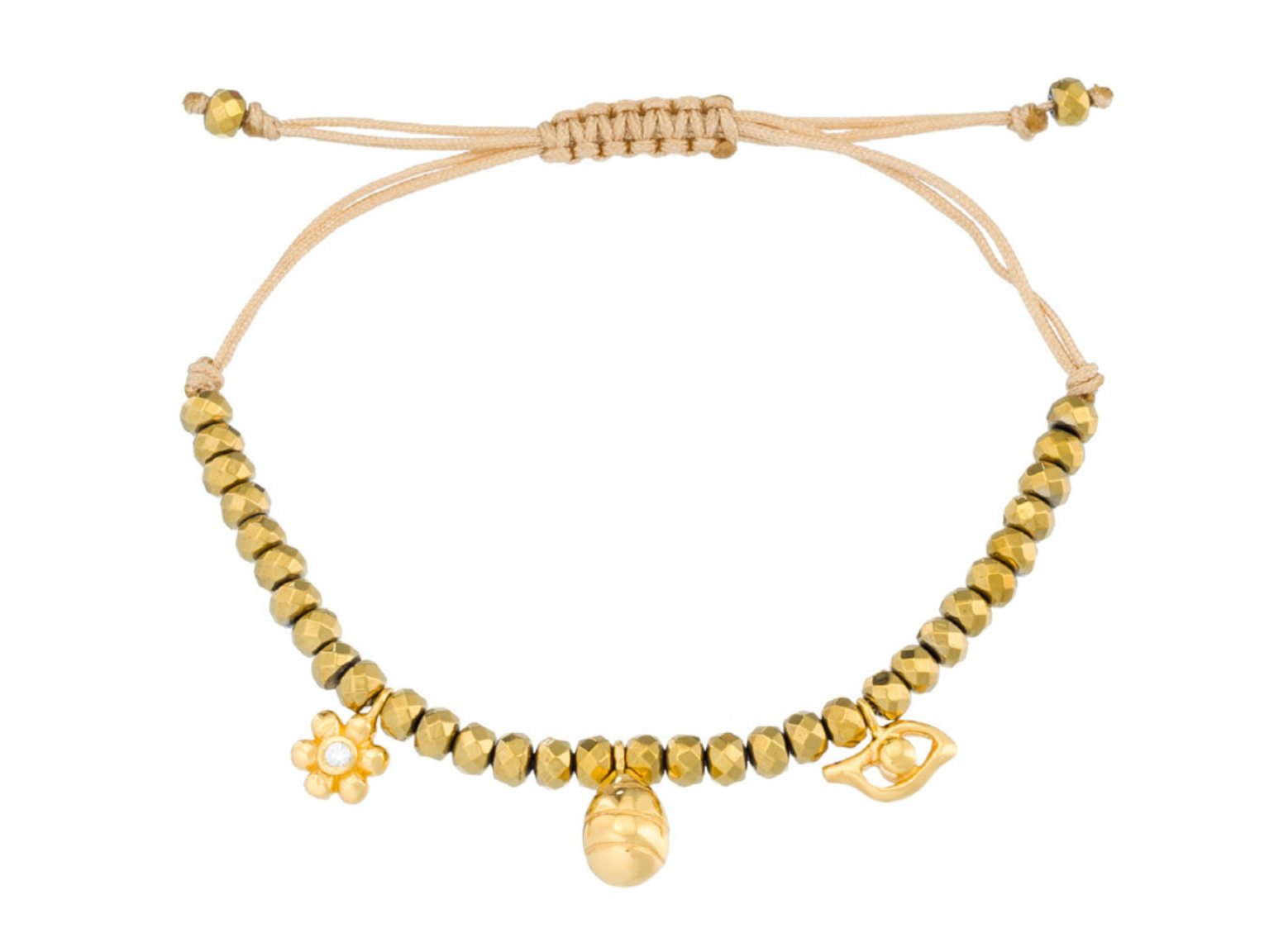 Gold-plated bracelet with charms & hematites