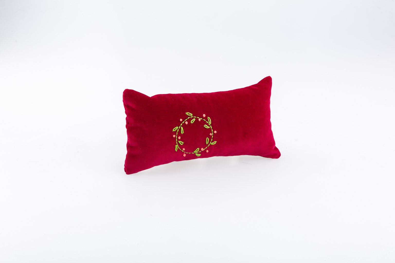Burgundy hand-embroidered velvet cushion