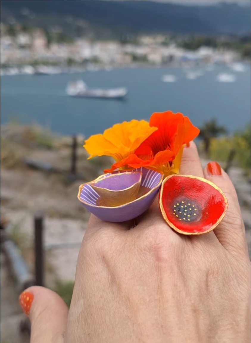 Handmade ring made of papier-mâché