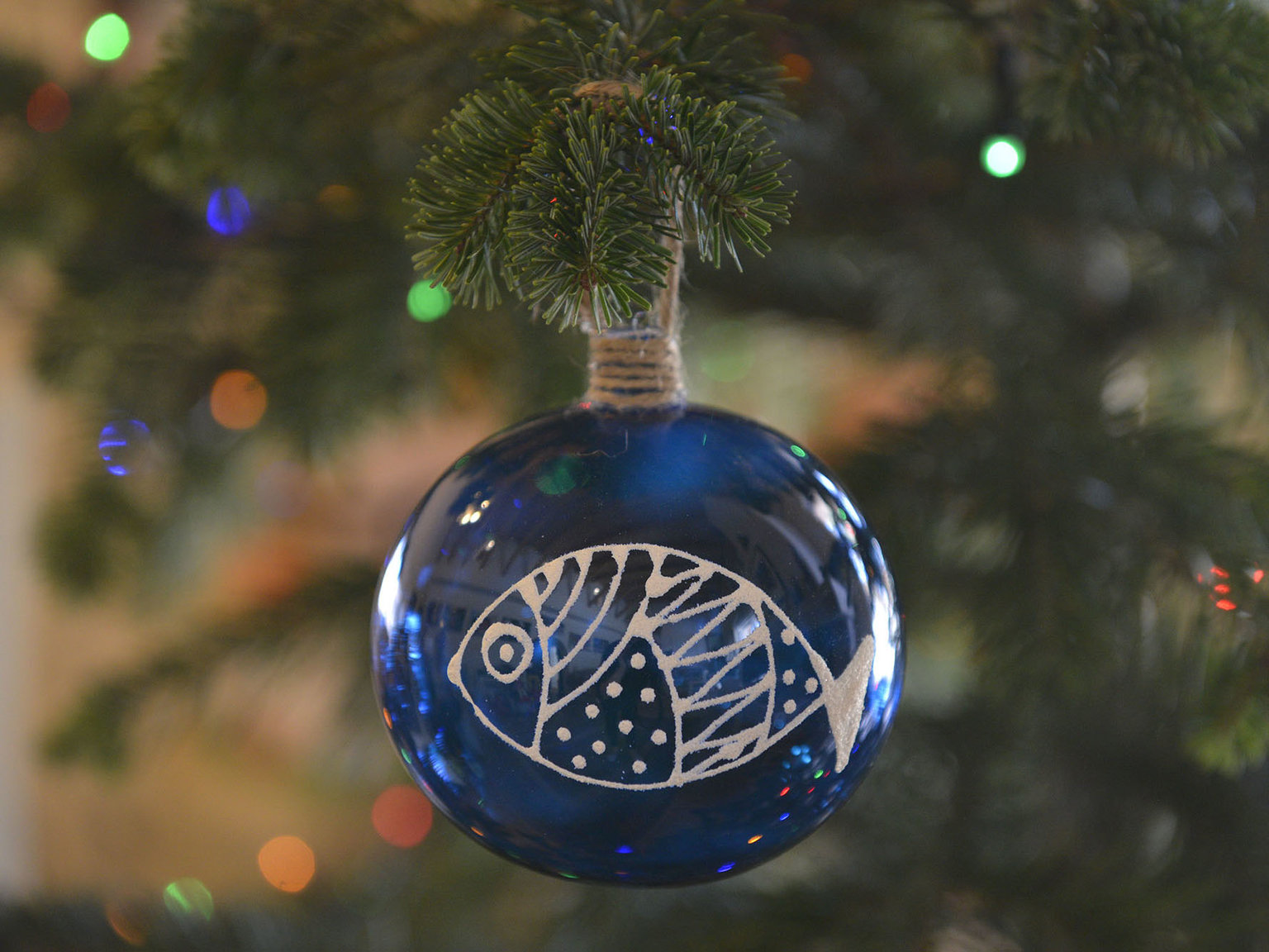 Large hand blown bauble with fish