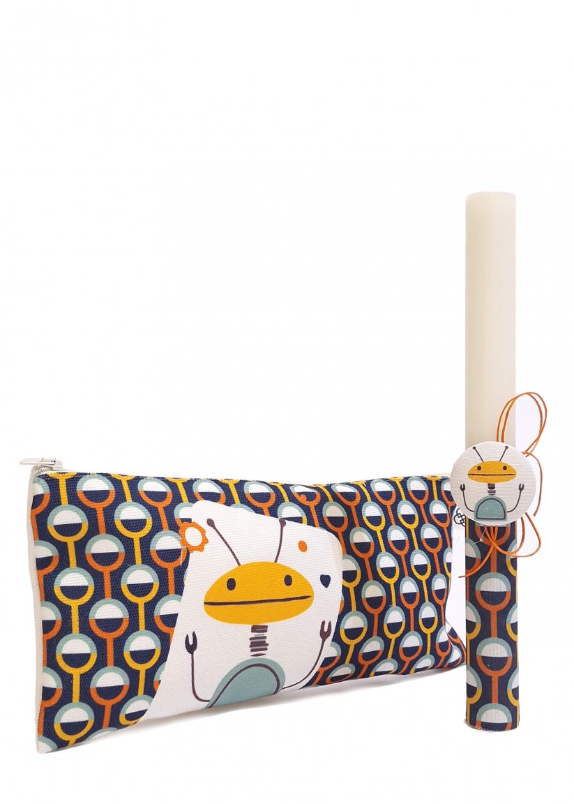 Bougie artisanale avec trousse "Robot"