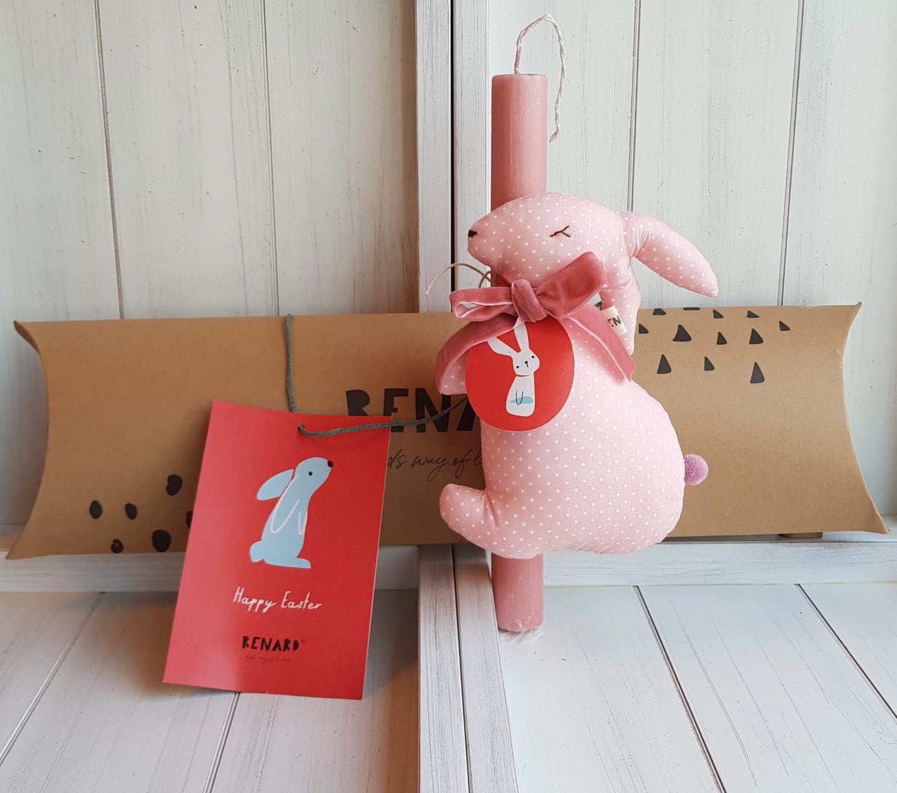 Handmade pink bunny candle holder