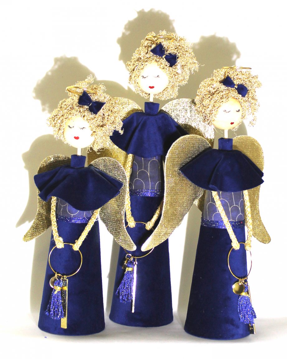 Three handmade blue fairies