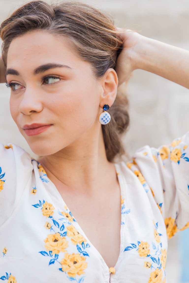 Βlue hand-embroidered earrings