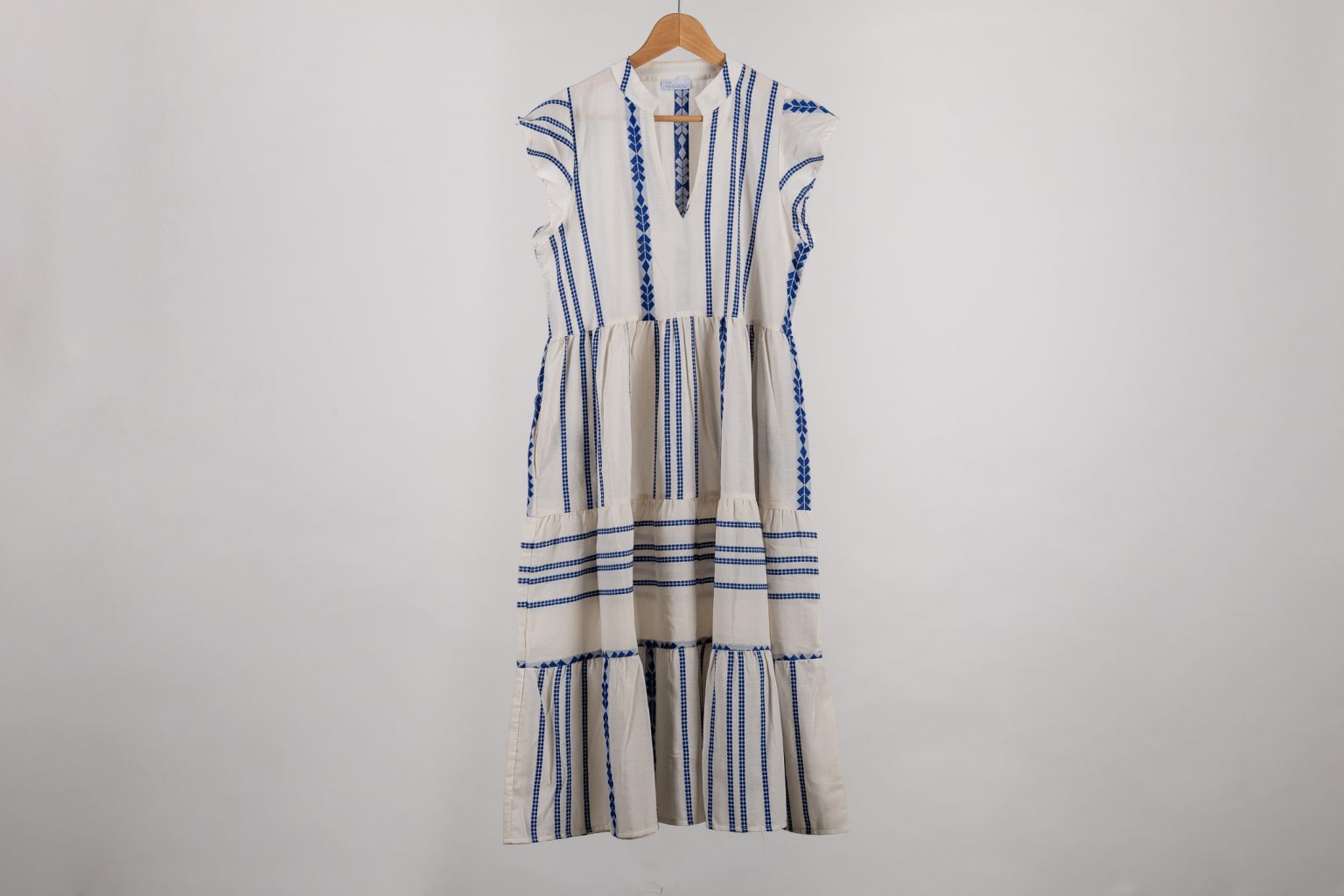 Midi caftan with blue Greek pattern