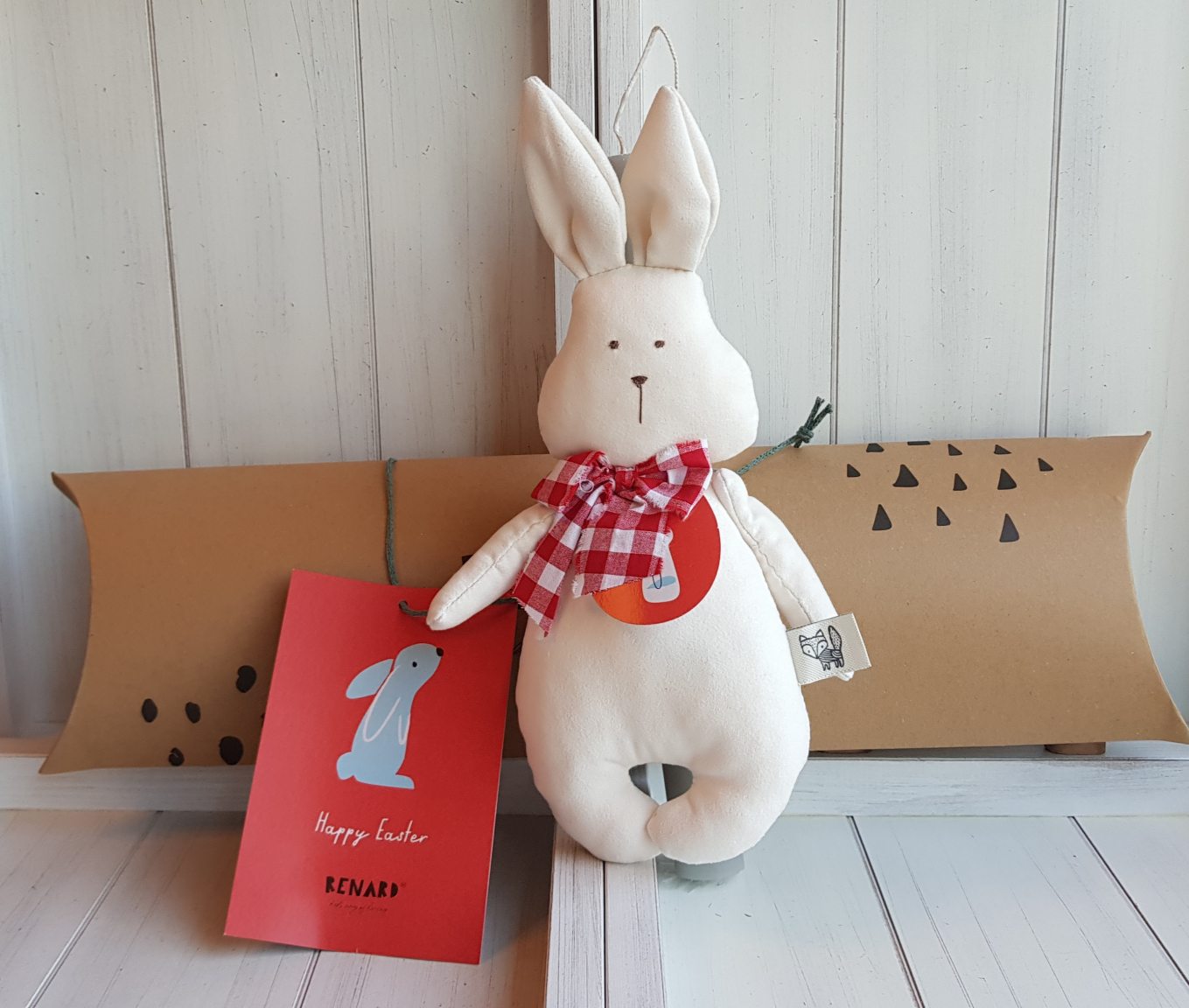 Handmade white bunny candle with red bow