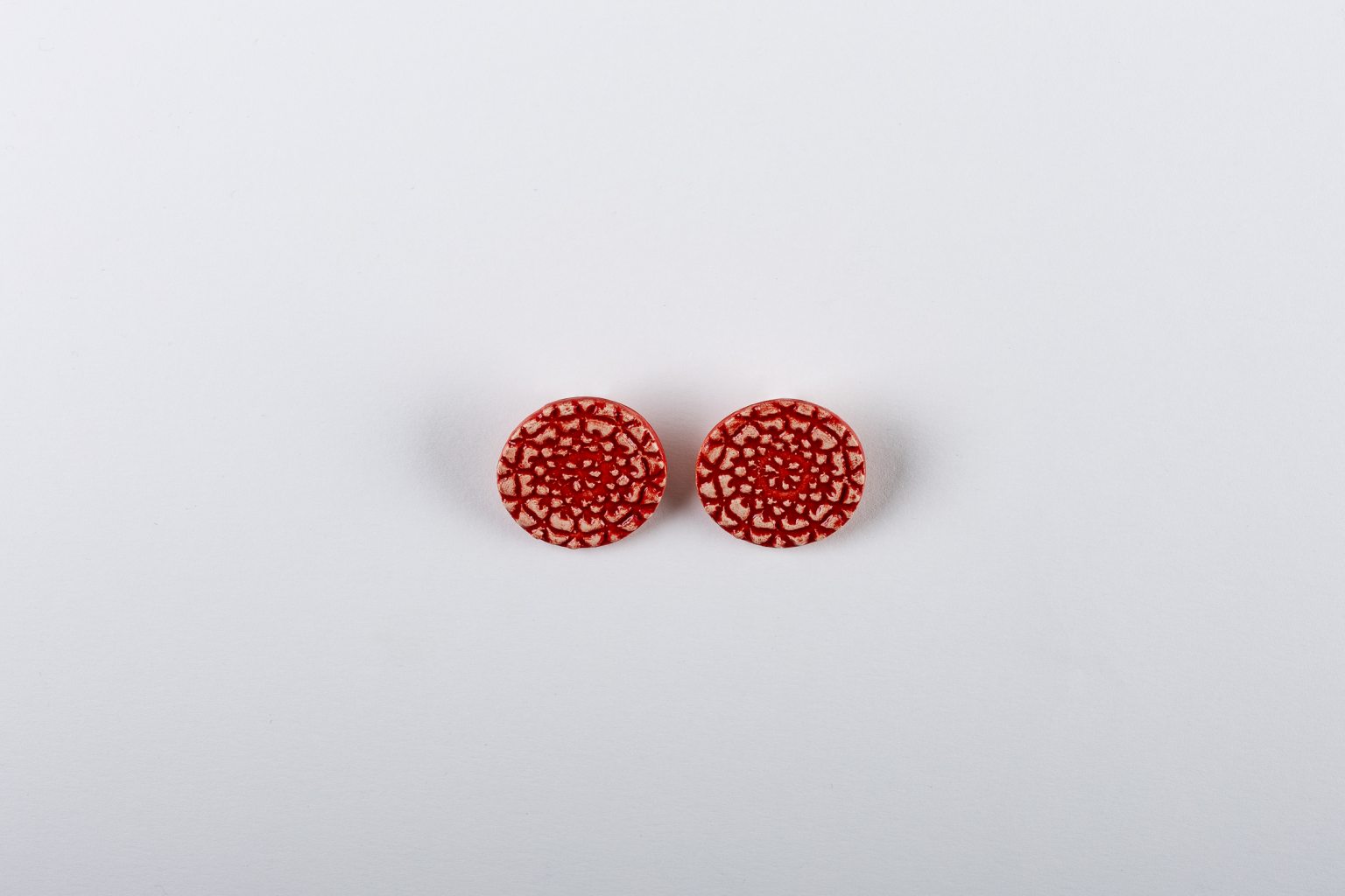 Handmade ceramic round red earrings