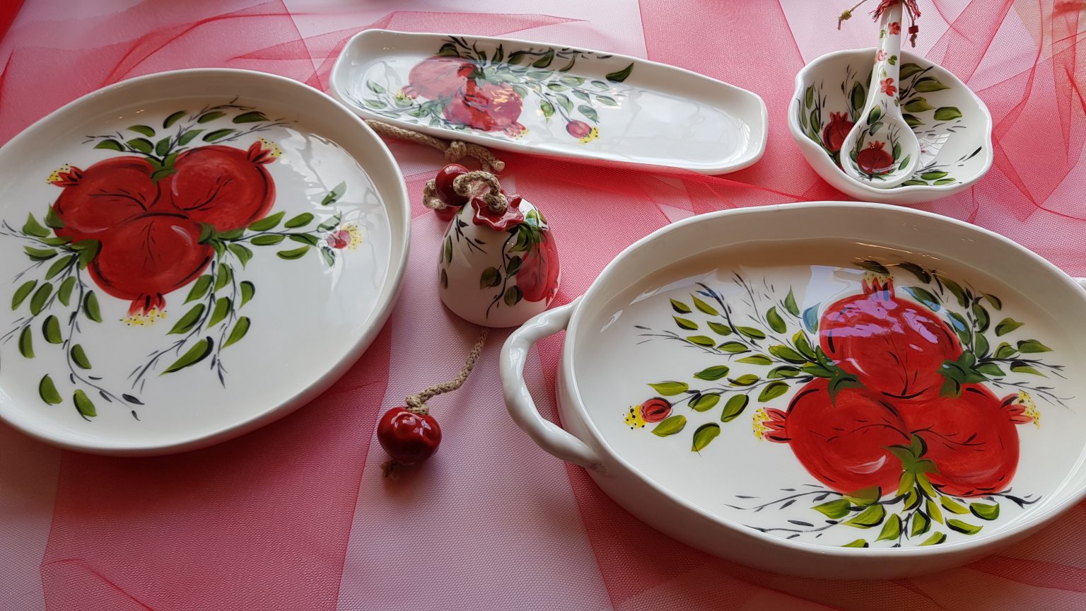 Handmade rectangular platter with pomegranates
