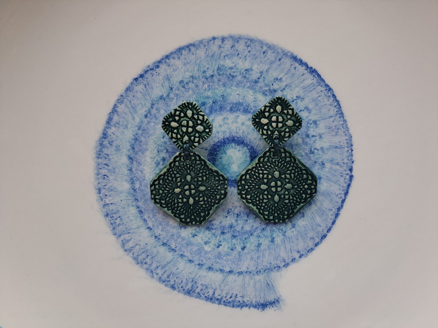 Boucles d'oreilles en céramique bleu sarcelle