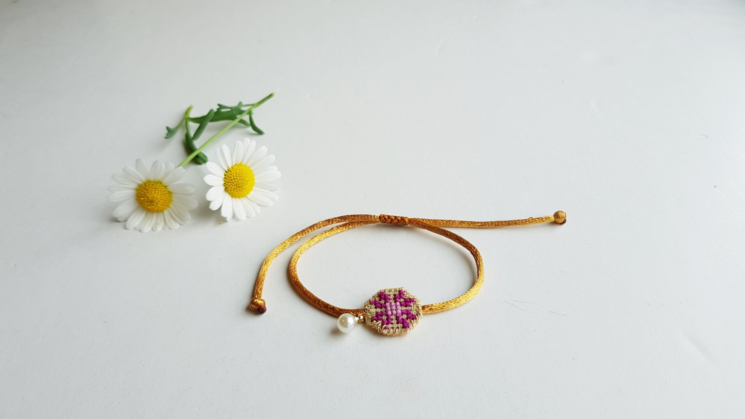 Handmade fuchsia flower bracelet