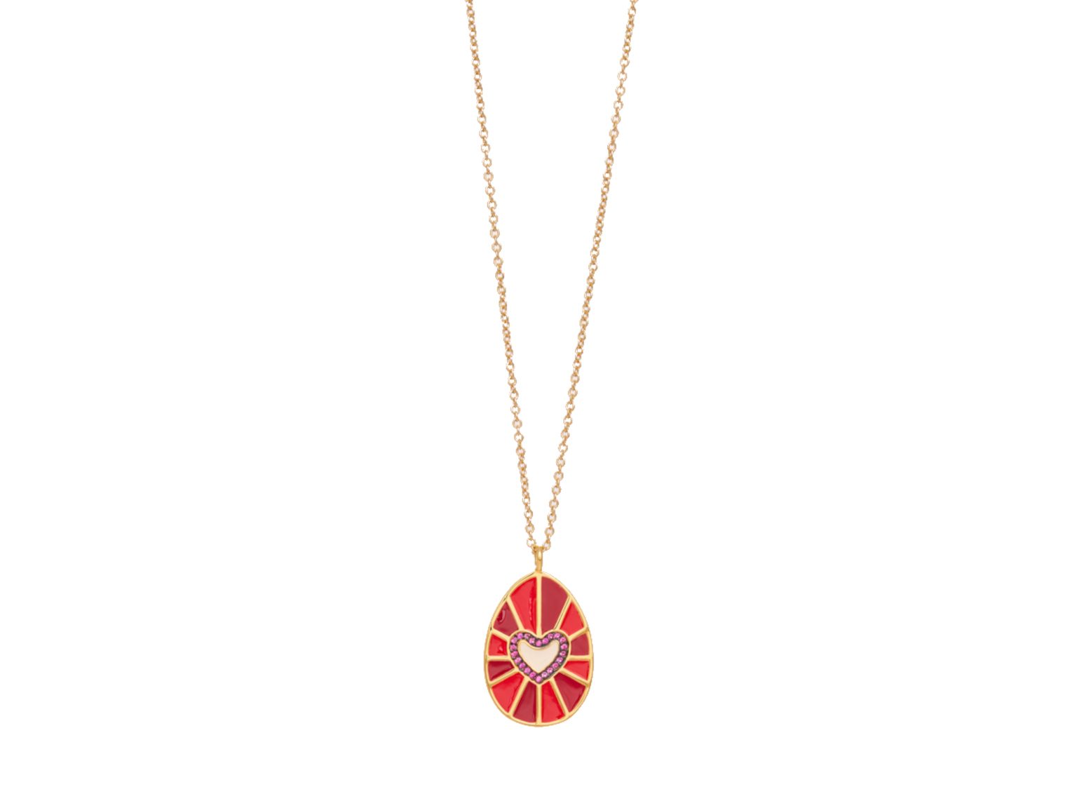 Gold plated egg pendant with red enamel