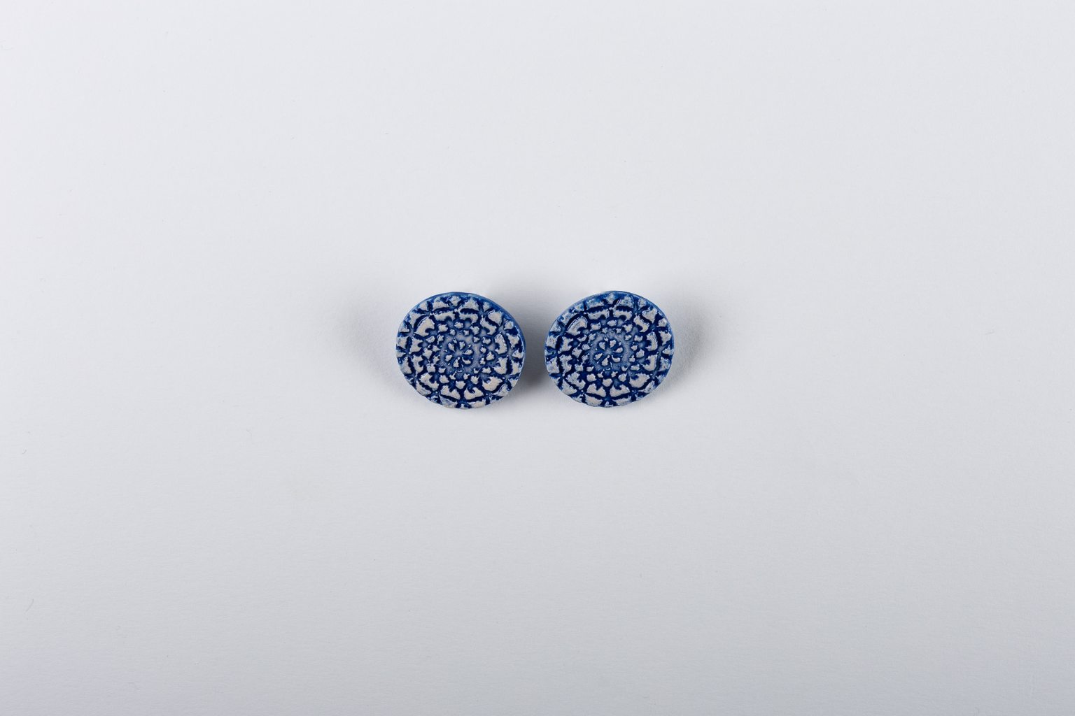 Handmade ceramic round blue earrings