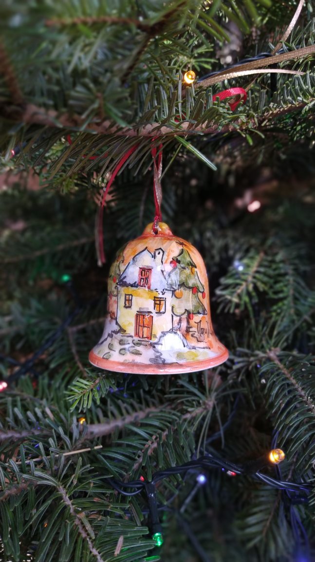 Ceramic bell ornament - village